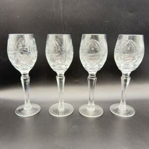 Set of 4 Vintage Nachtmann Lead Crystal Wine Glasses Star Fan Pattern